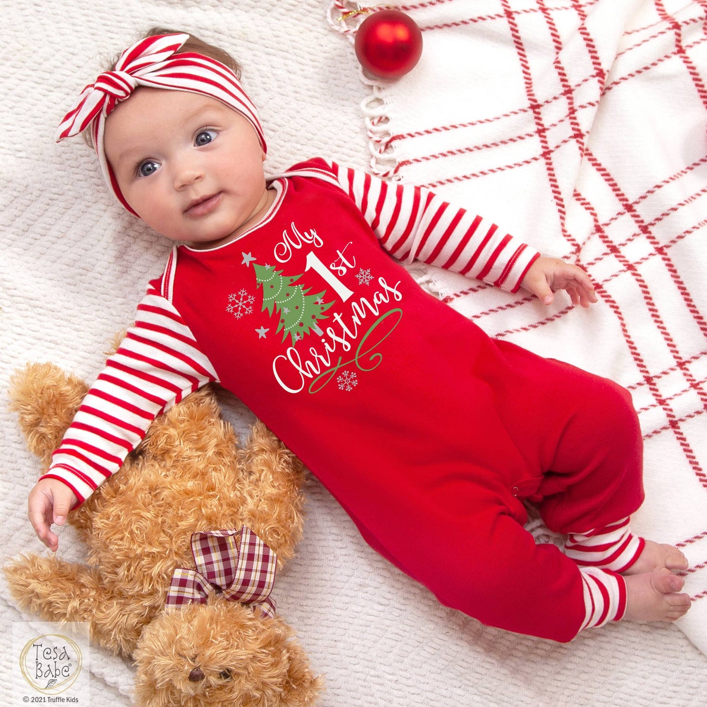 Baby's "My 1st Christmas" Cotton Romper: 3-6M