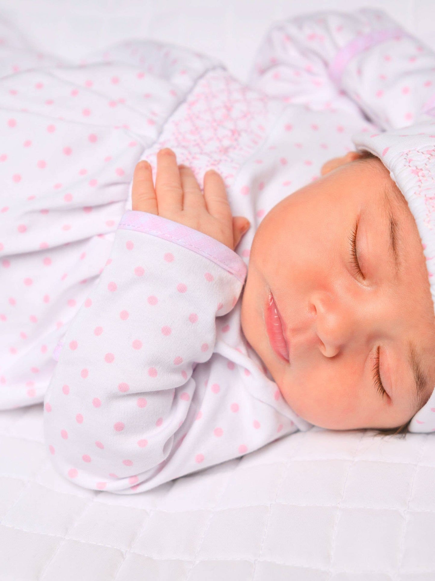 Gingham Dots Smocked Gown - Pink