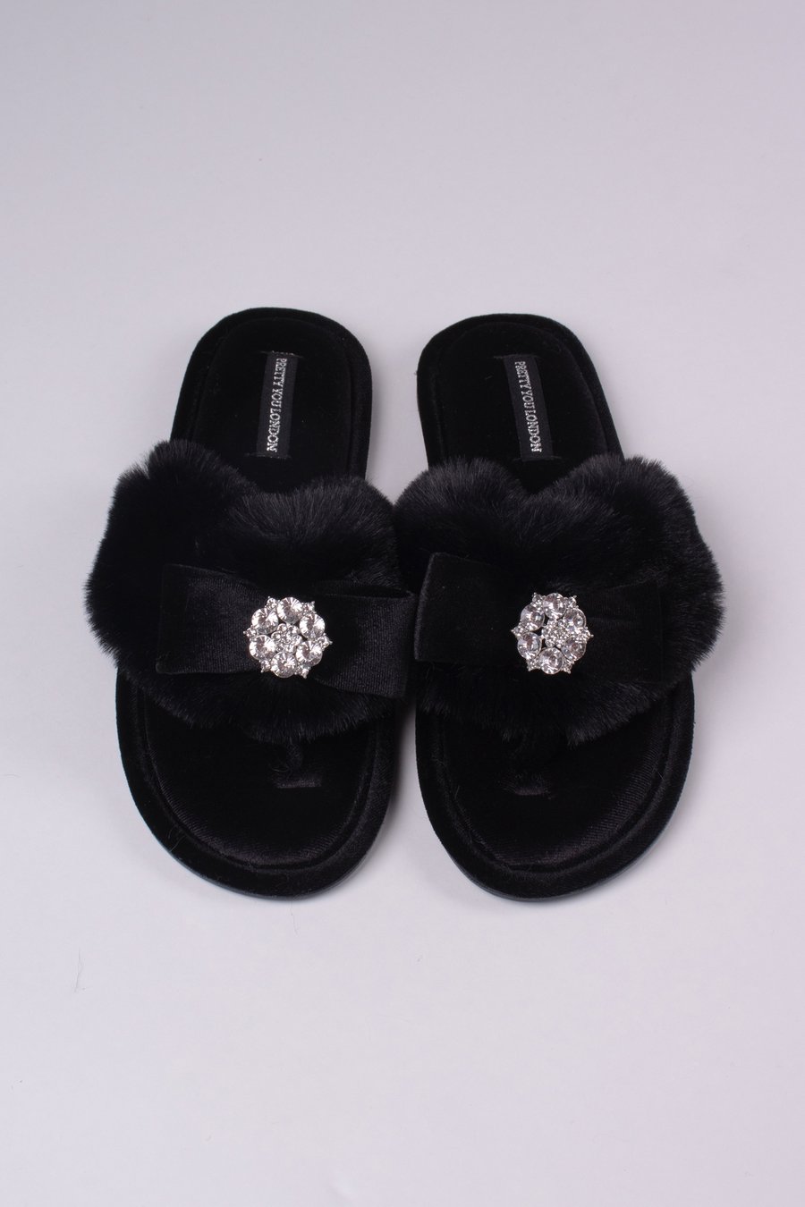 Pretty You London Amelie Luxury Diamante and Bow Open Toe post Slippers 