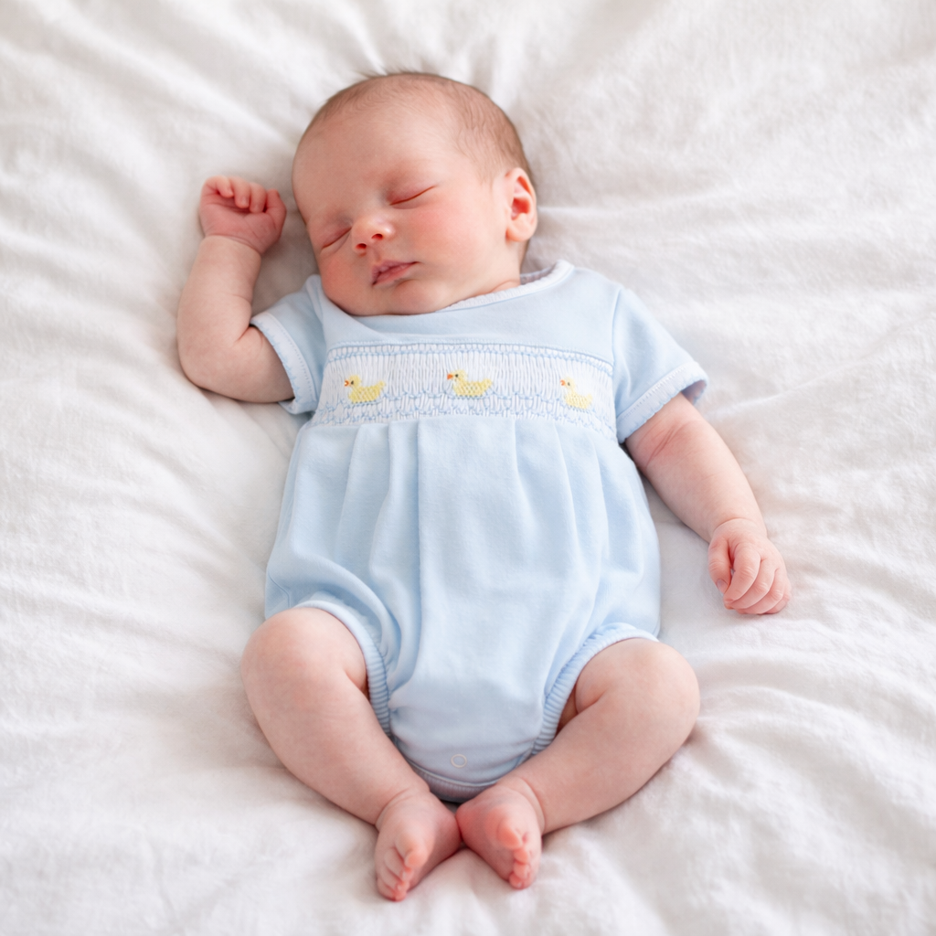 Little Ducklings Classics Smocked Bubble - Light Blue: 6 Months