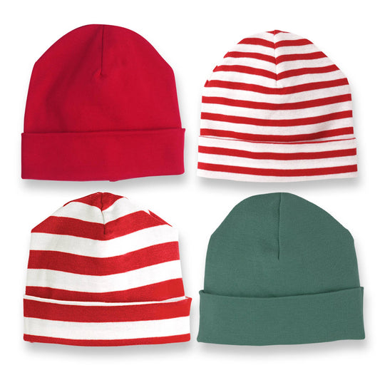 Baby's Christmas Red & Green Cotton Hats: Thin Red Stripes / 3-24M