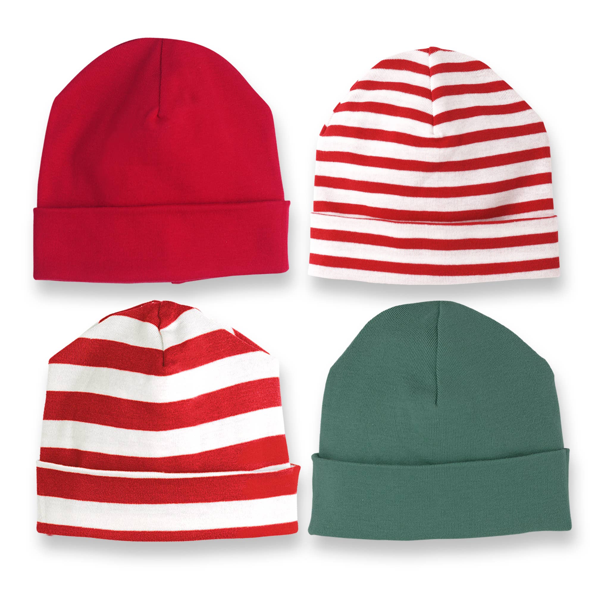 Baby's Christmas Red & Green Cotton Hats: Green / NB-3M