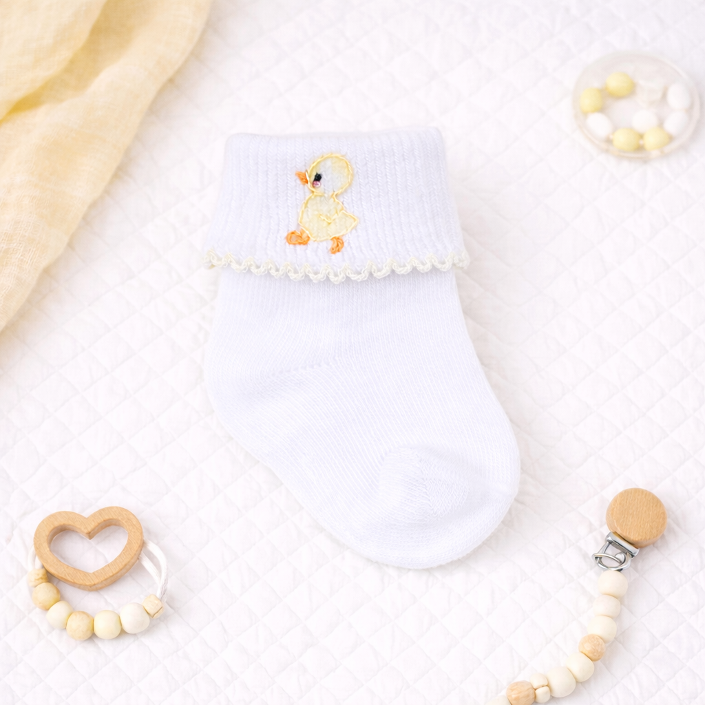 Downy Ducklings Embroidered Socks: Newborn
