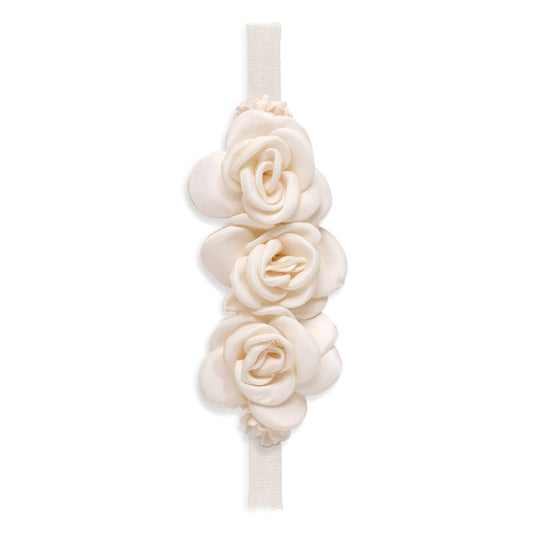 Girl's Headband with Faux Flowers  & Pearls: Ivory / 1S