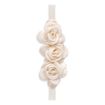 Girl's Headband with Faux Flowers  & Pearls: Ivory / 1S