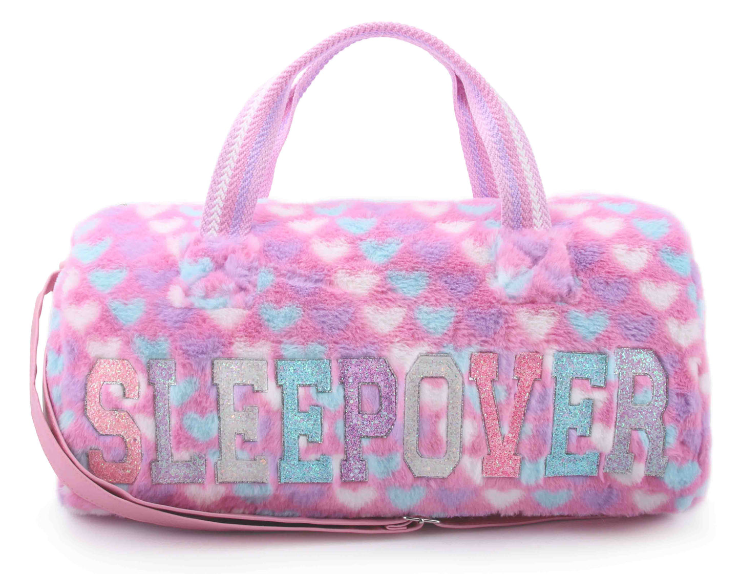 'Sleepover' Heart Print Plush Large Duffle Bag