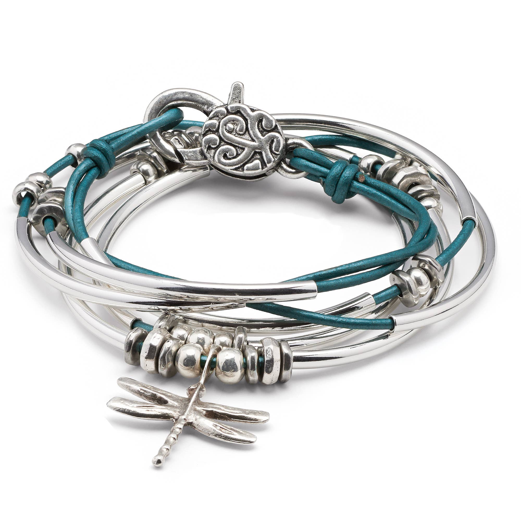Women's Dragonfly Wrap Bracelet-Necklace - Metallic Teal - L