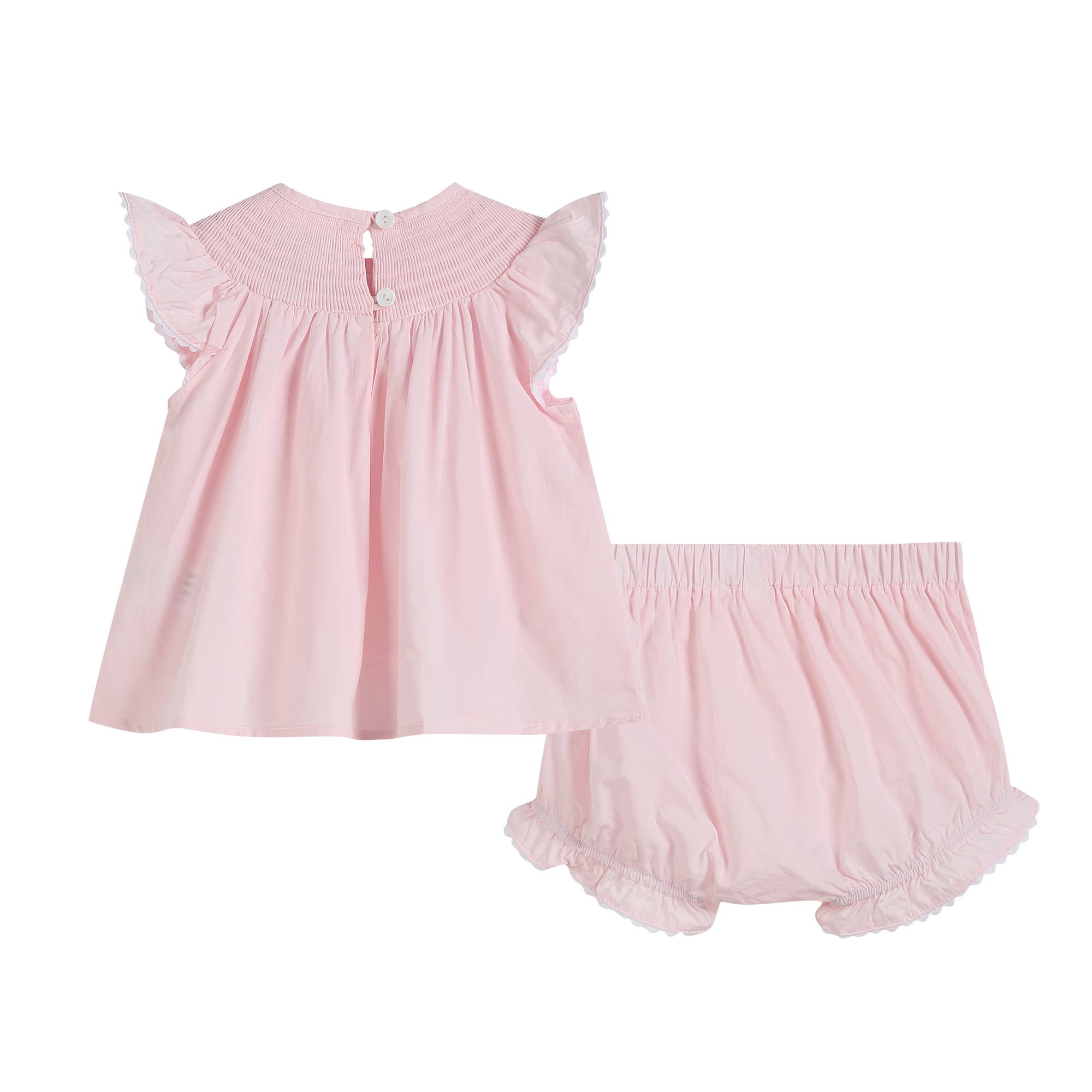 Light Pink Daisy Smocked Top and Bloomer 2 pc set: 18-24M