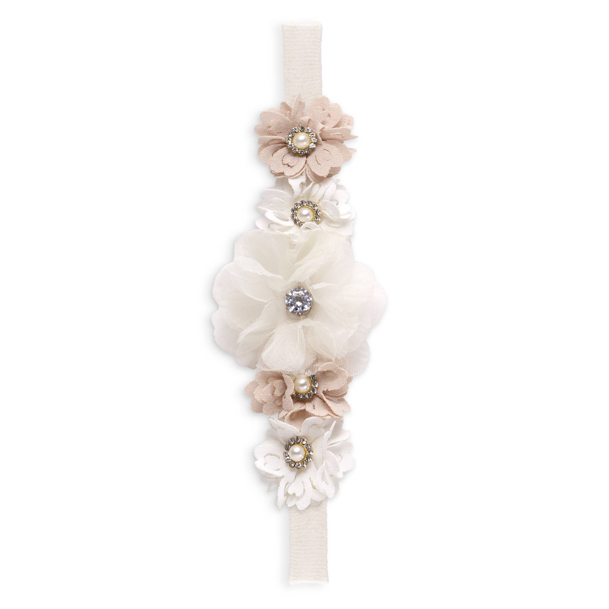 Girl's Headband with Faux Flowers  & Pearls: Ivory / 1S