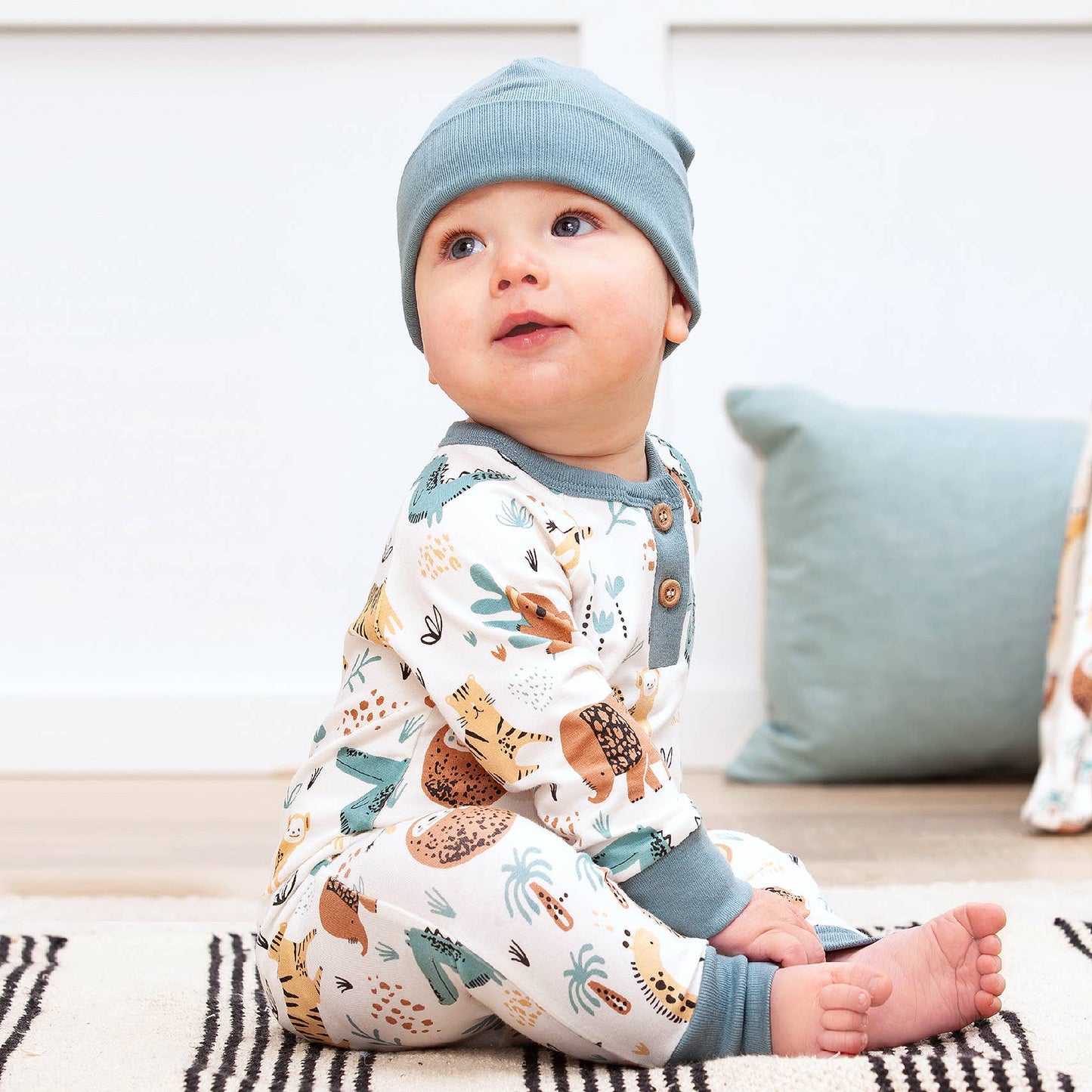 Jungle Jamboree Bamboo Henley Romper: 9-12M