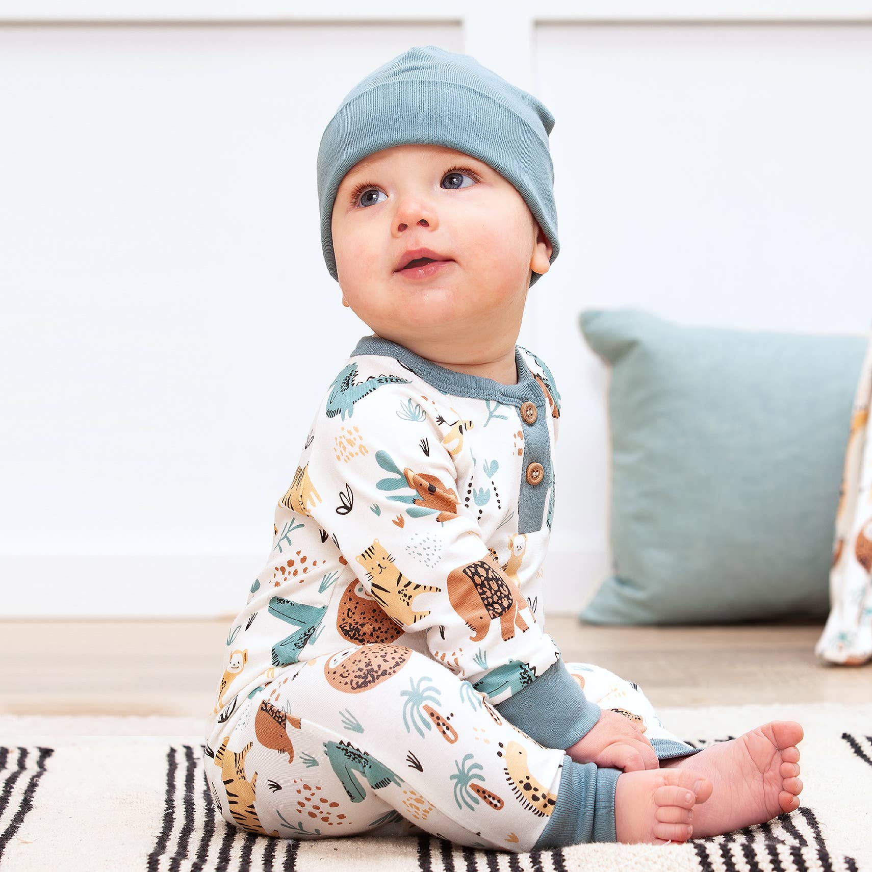 Jungle Jamboree Bamboo Henley Romper: 9-12M
