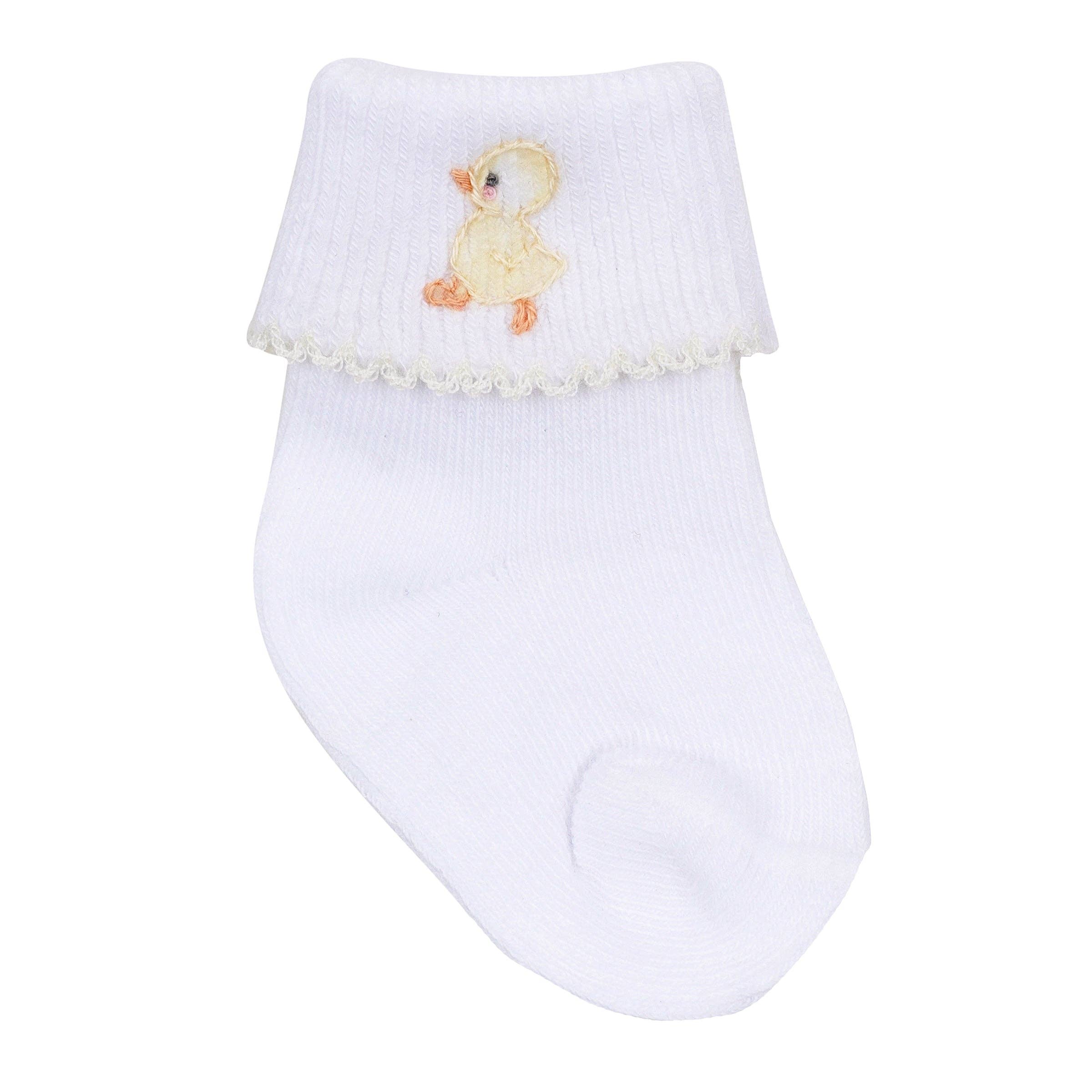 Downy Ducklings Embroidered Socks: Newborn