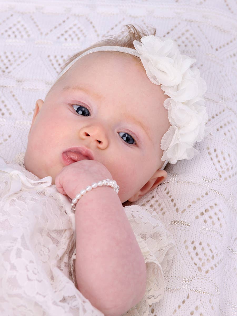 Ivory Lace Baptism Shoe And Headband Set for Baby Girls
