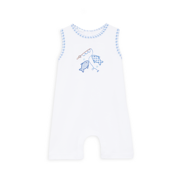 Gone Fishing Applique Short Playsuit: Newborn