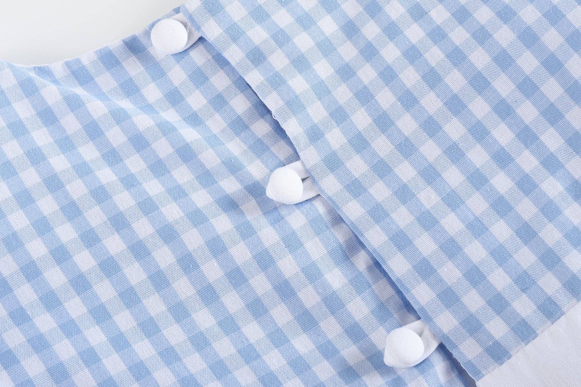 Light Blue Gingham Ruffle Bow Dress