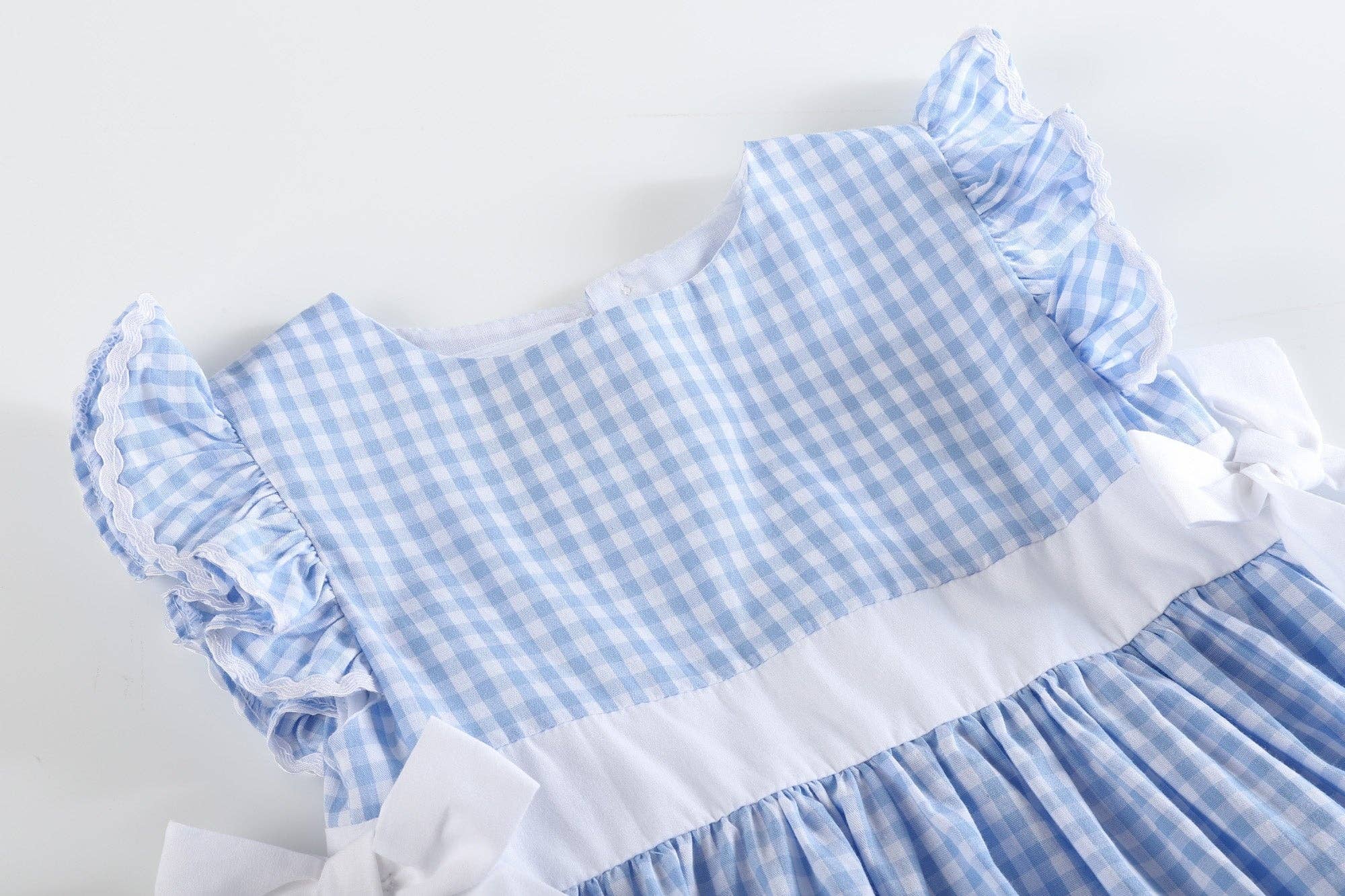Light Blue Gingham Ruffle Bow Dress
