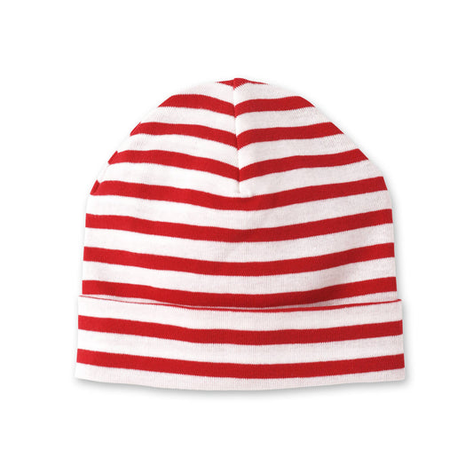 Baby's Christmas Red & Green Cotton Hats: Thin Red Stripes / 3-24M