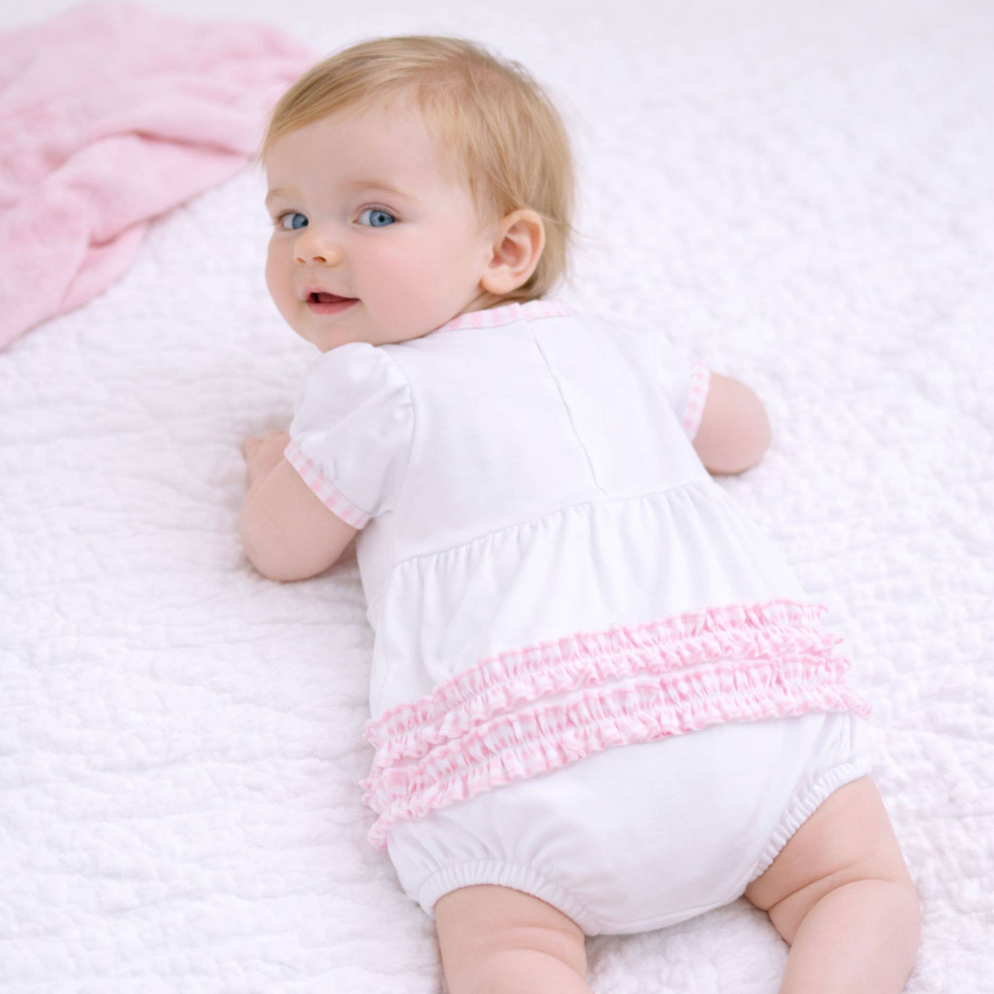 Silly Goose Ruffle Bubble - Pink: 9 Months