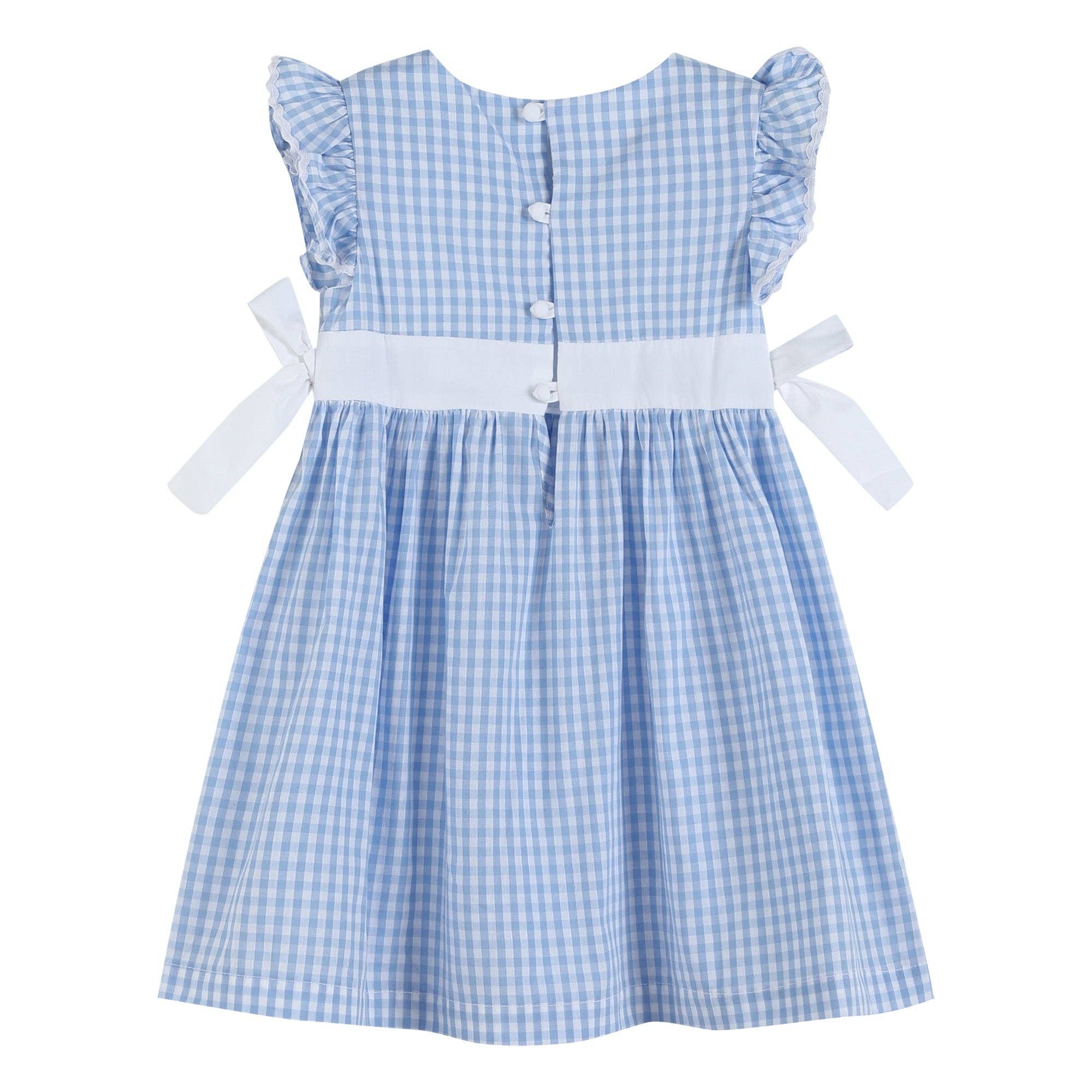 Light Blue Gingham Ruffle Bow Dress