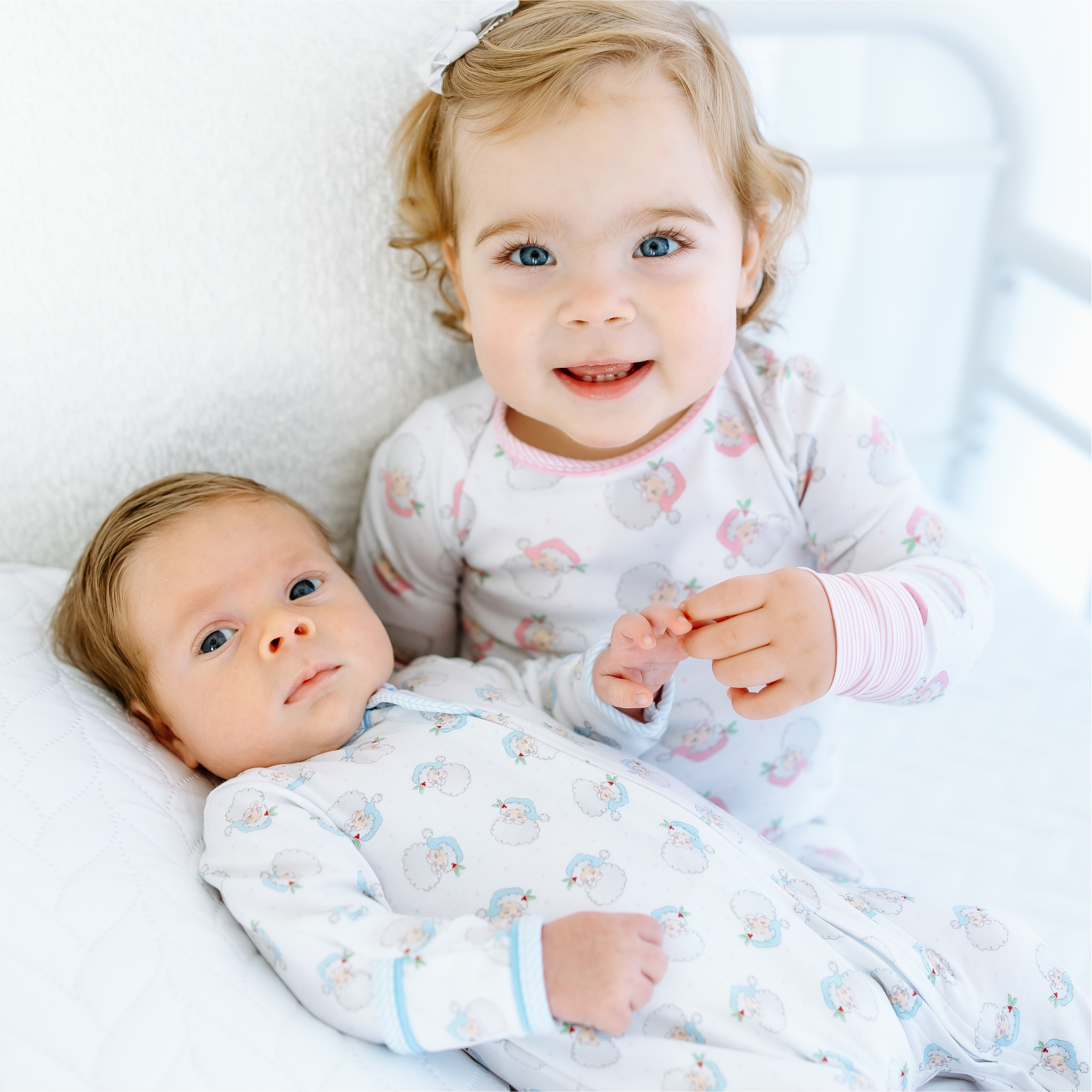 Santa Baby Print Zip Footie - Light Blue