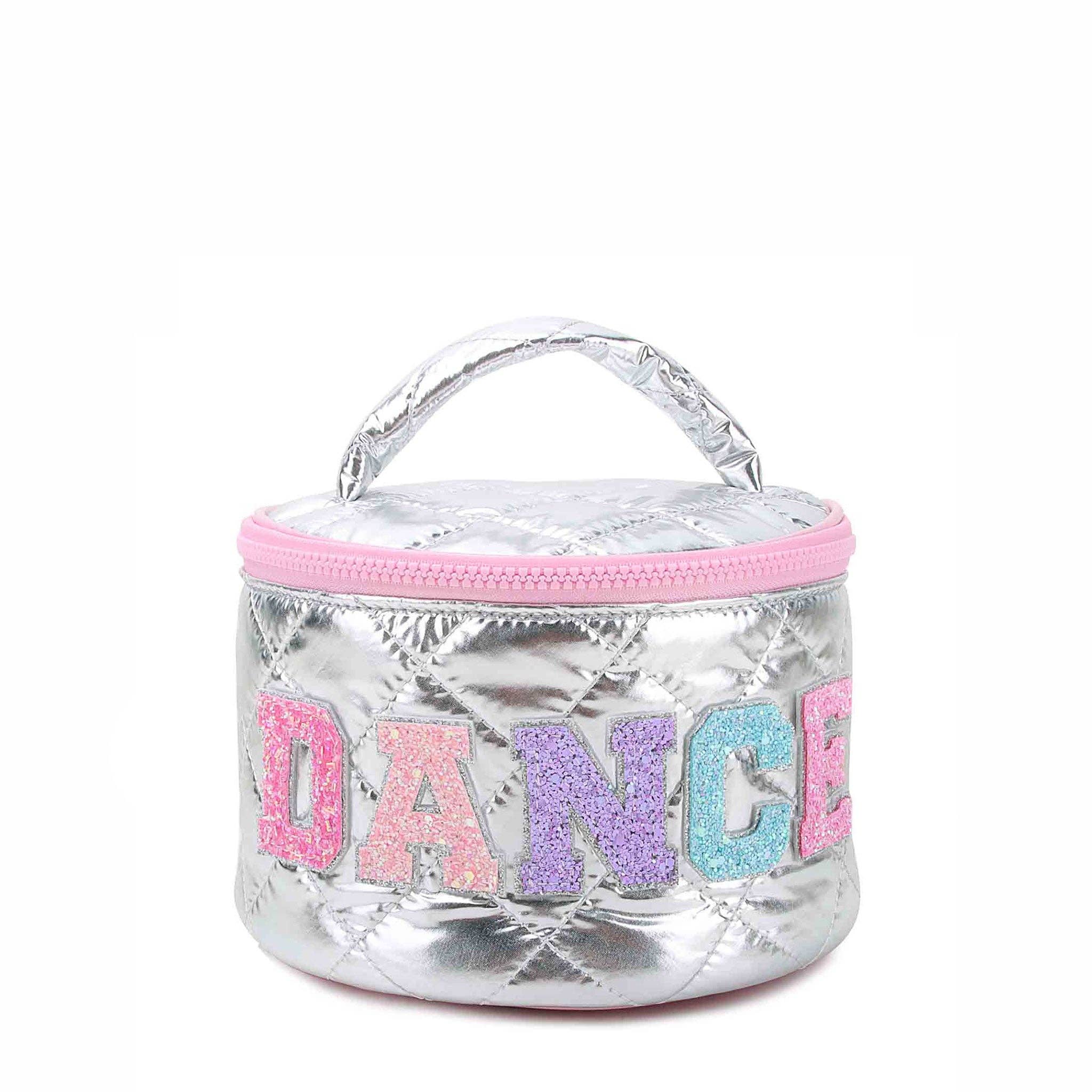 'DANCE' Metallic Round Quilted Glam Bag Silver