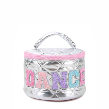 'DANCE' Metallic Round Quilted Glam Bag Silver