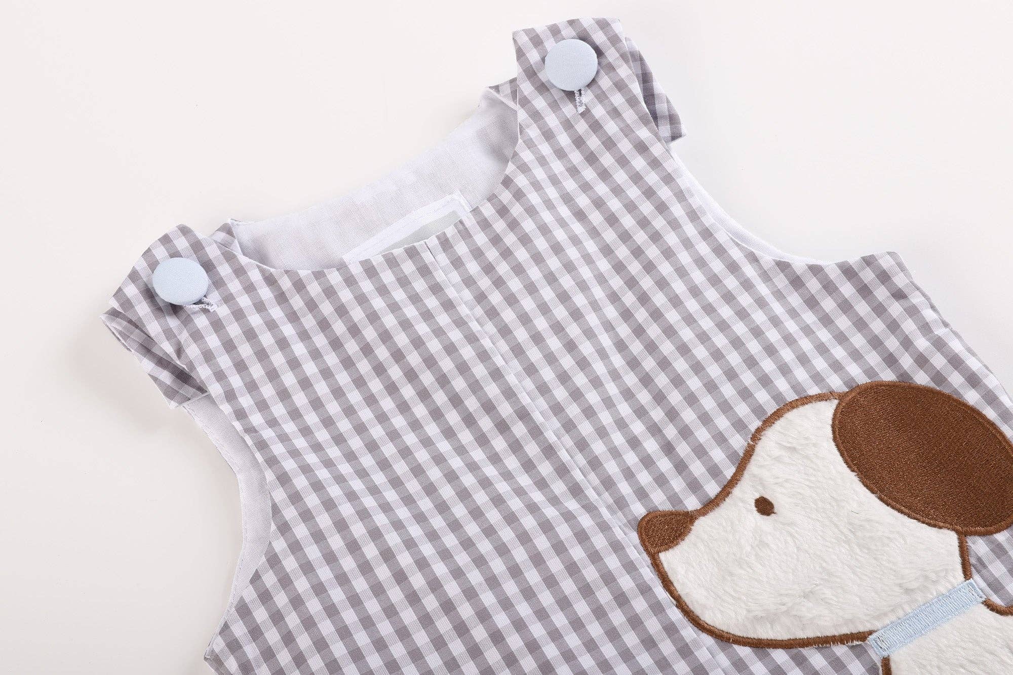 Gray Gingham Puppy Shortalls: 2T