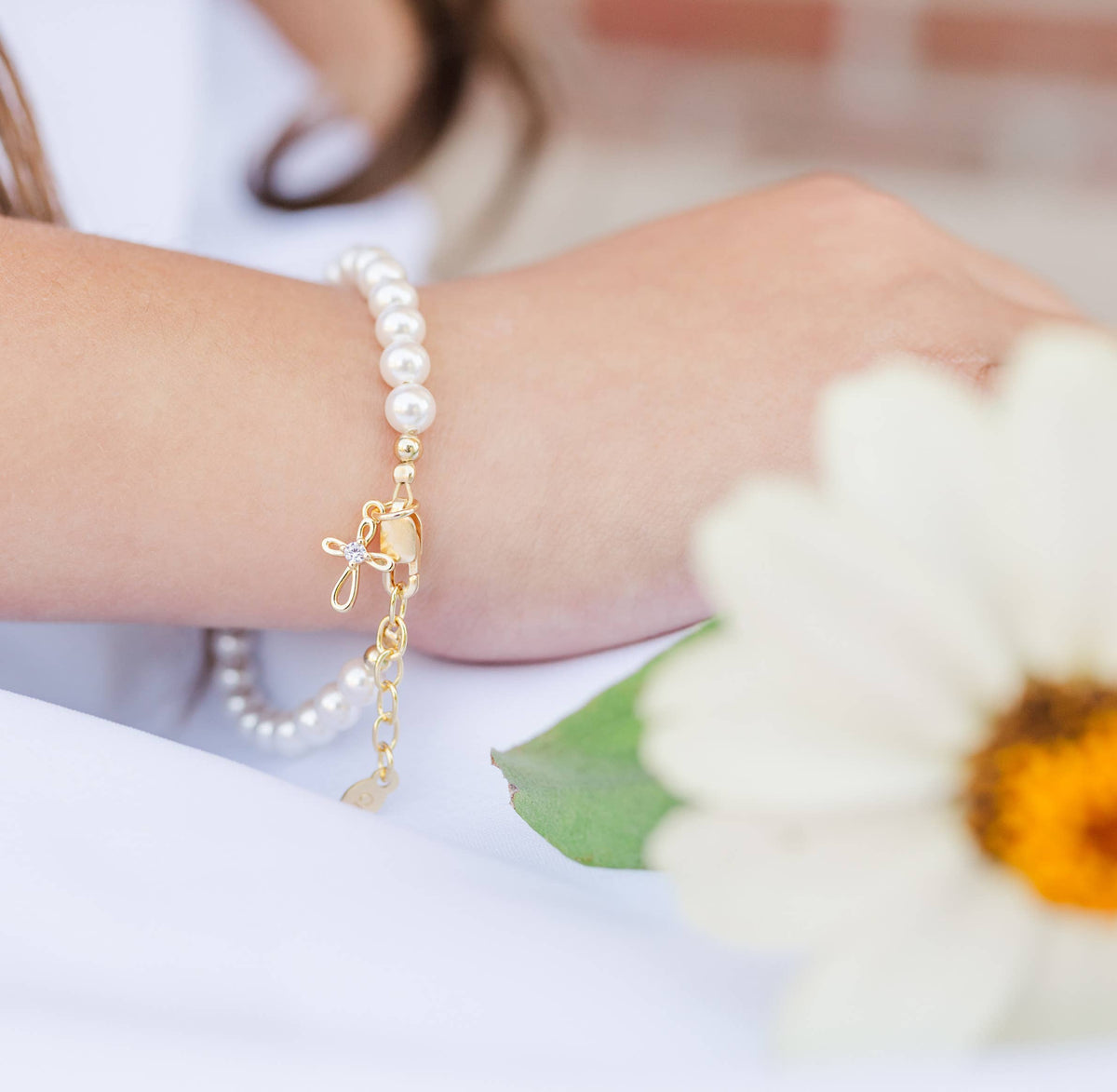 Kids14K Gold-Plated Baptism Cross Bracelet or Communion Gift: Small 0-12m