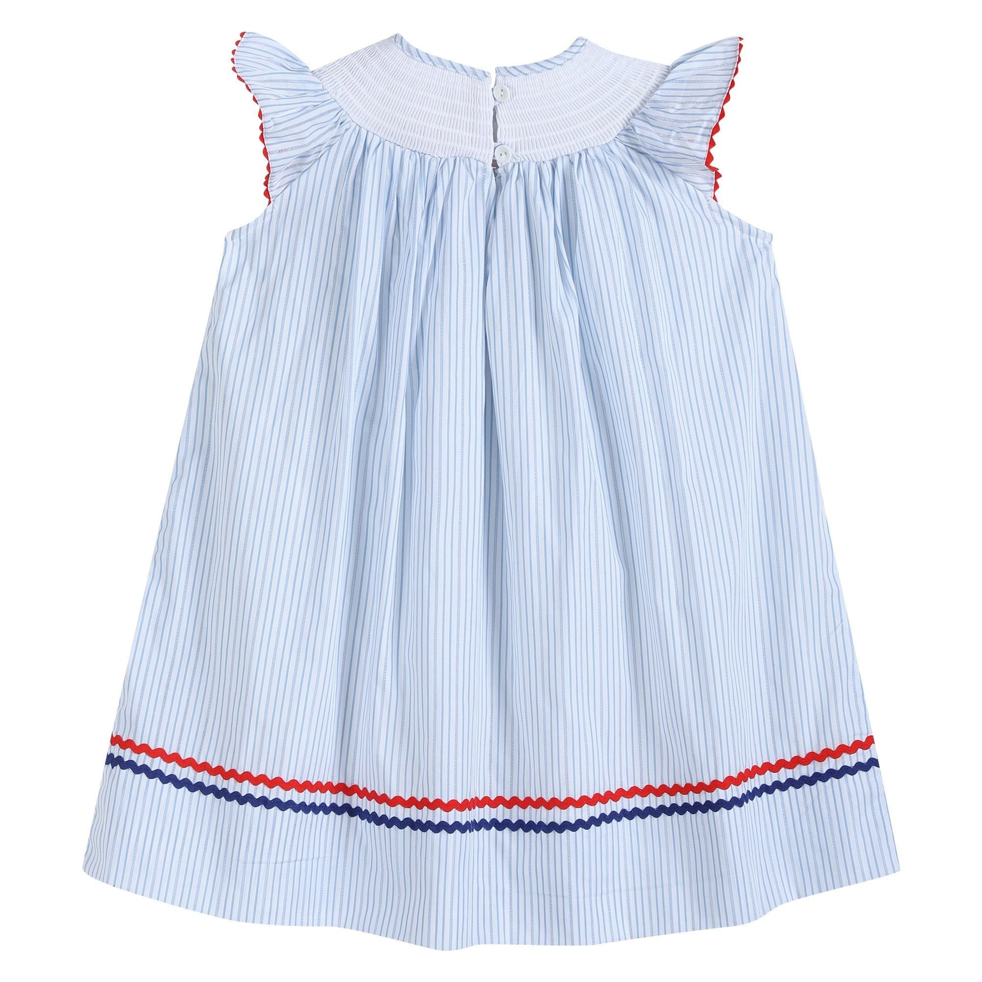 4th of July Blue Striped Americana Stars Smocked Bishop Dress