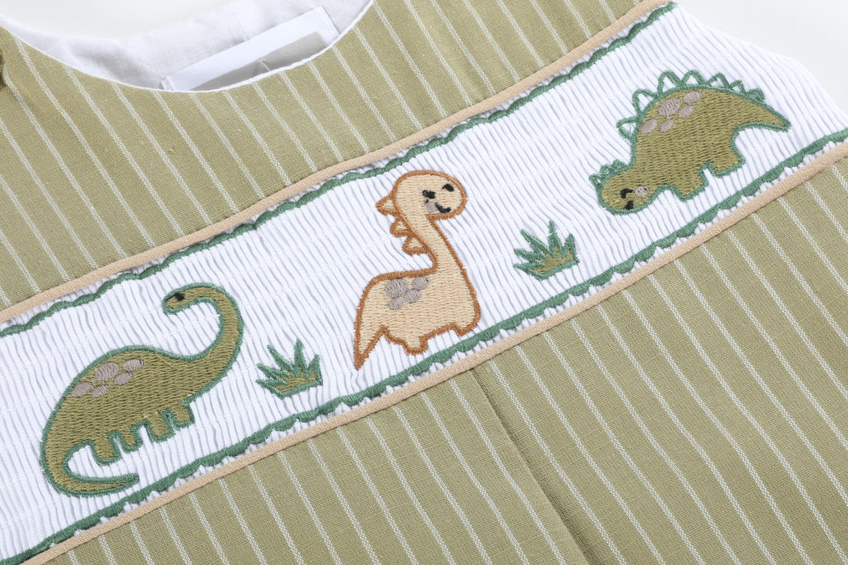 Green Dinosaur Smocked Longalls