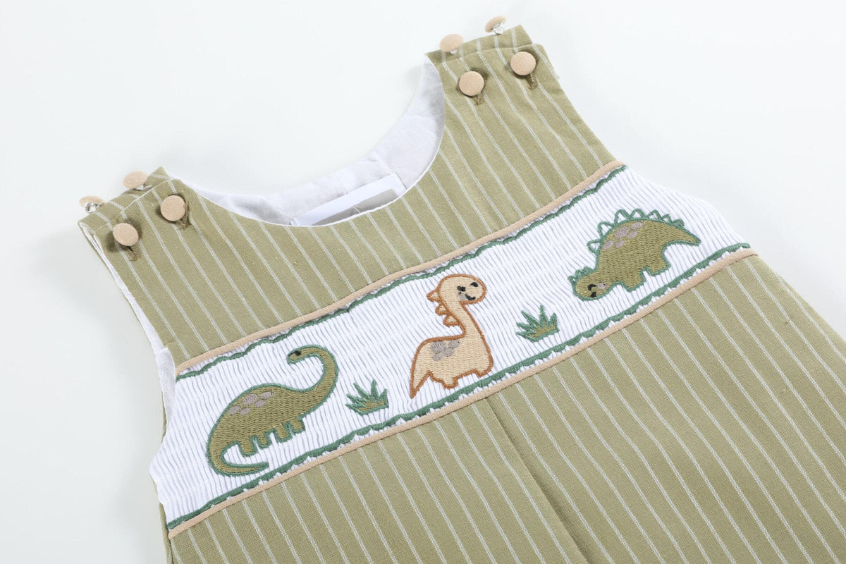 Green Dinosaur Smocked Longalls