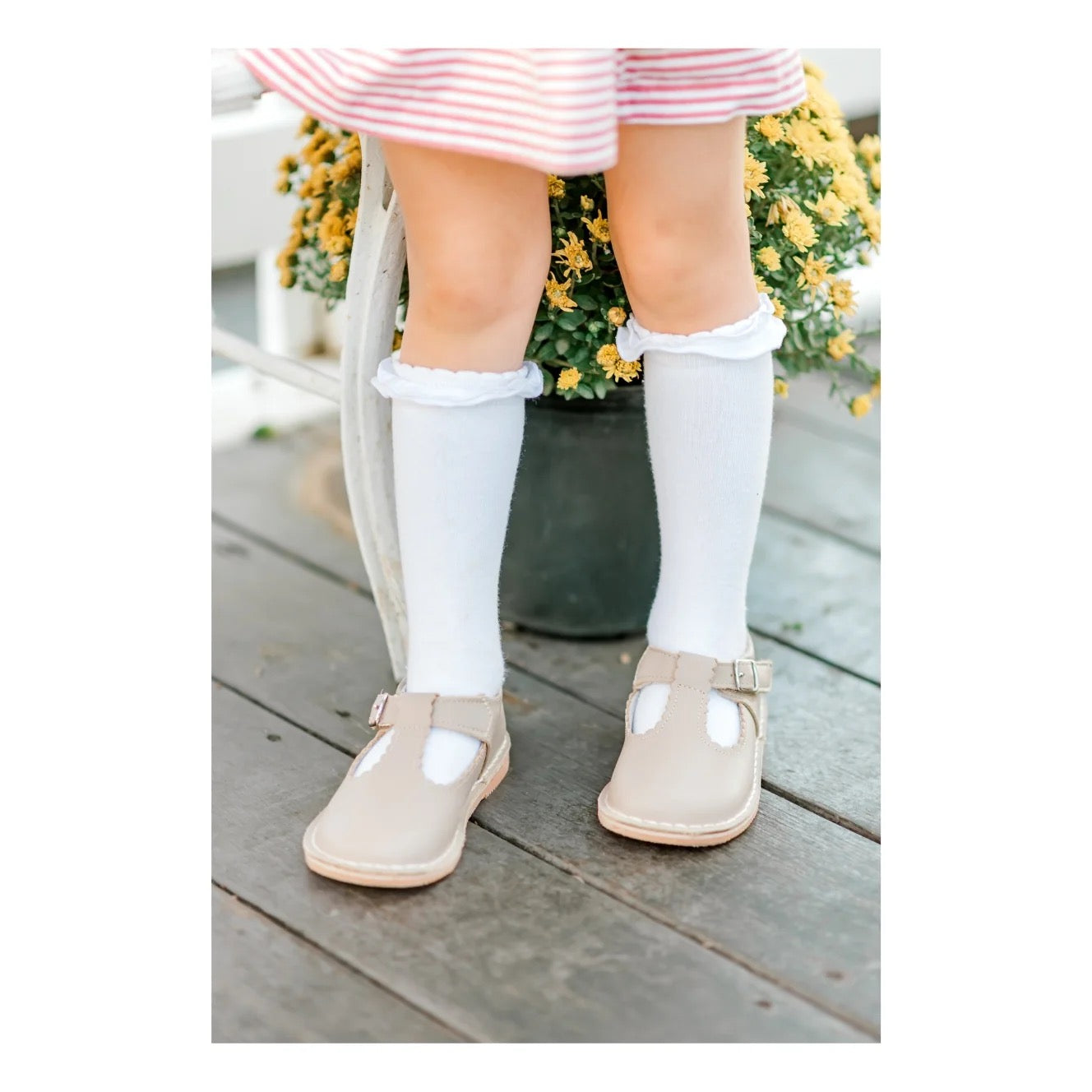 L'Amour Selina Scalloped T-Strap Mary Jane-Almond