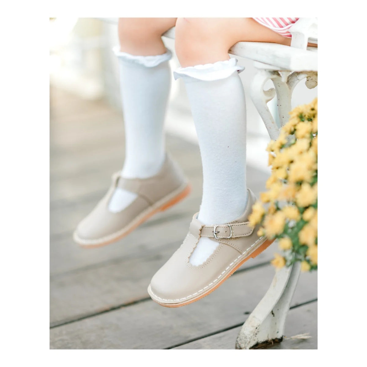 L'Amour Selina Scalloped T-Strap Mary Jane-Almond