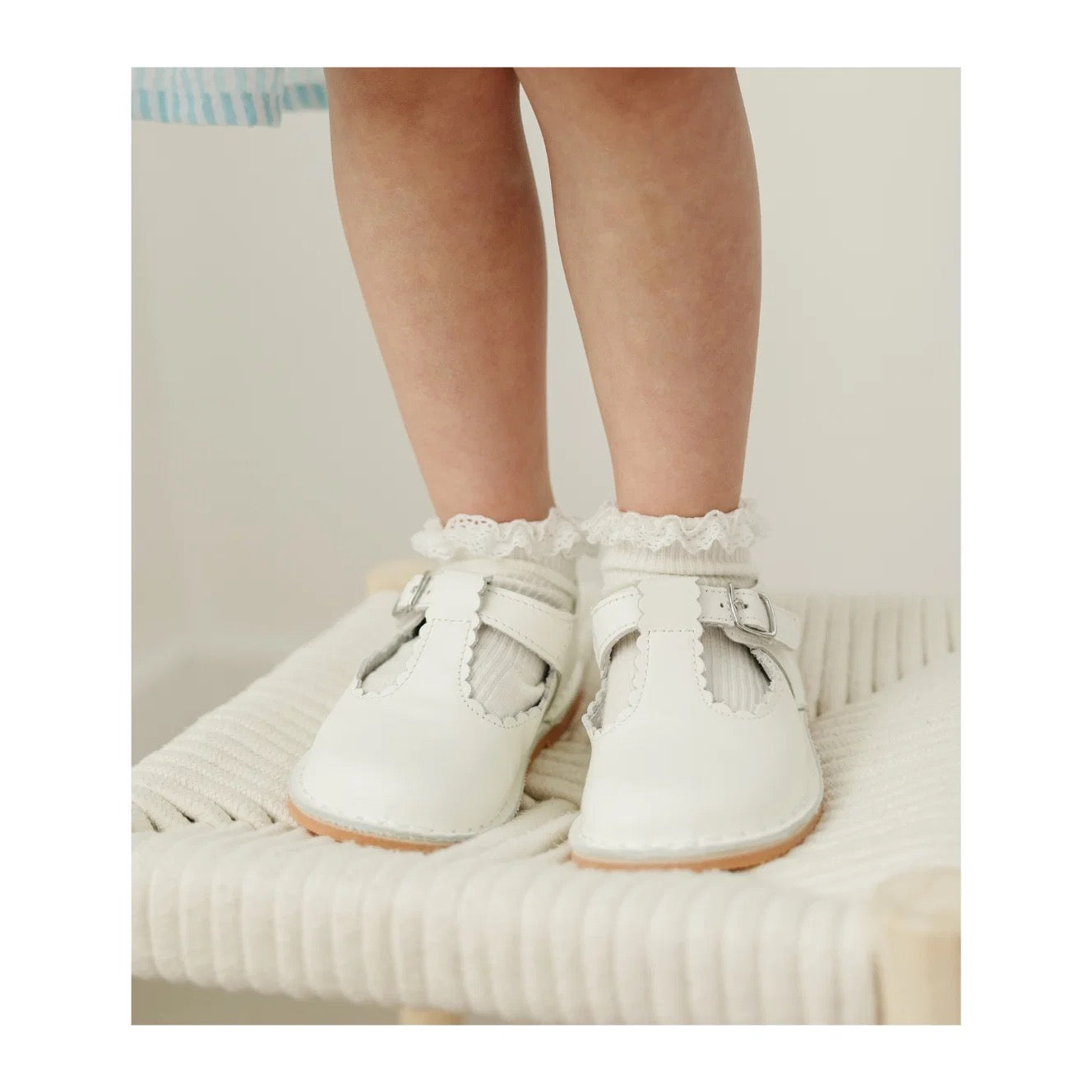 L'Amour Selina Scalloped T-Strap Mary Jane-White