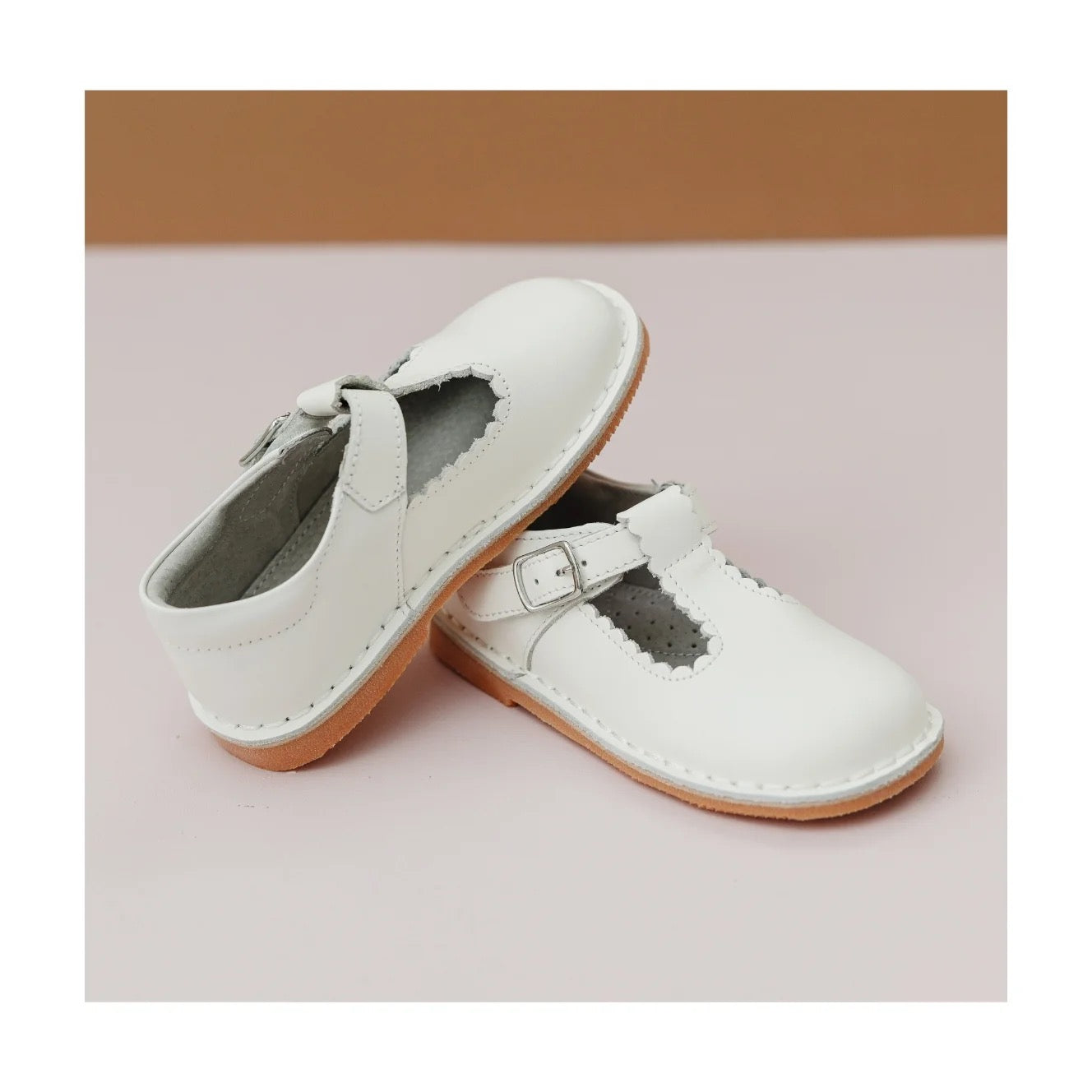 L'Amour Selina Scalloped T-Strap Mary Jane-White