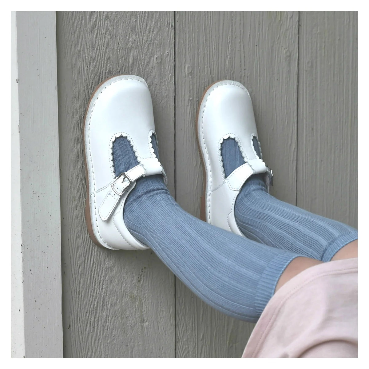 L'Amour Selina Scalloped T-Strap Mary Jane-White