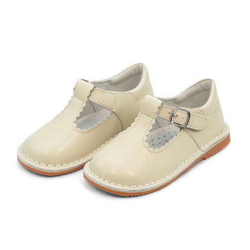 L'Amour Selina Scalloped T-Strap Mary Jane-Oatmeal