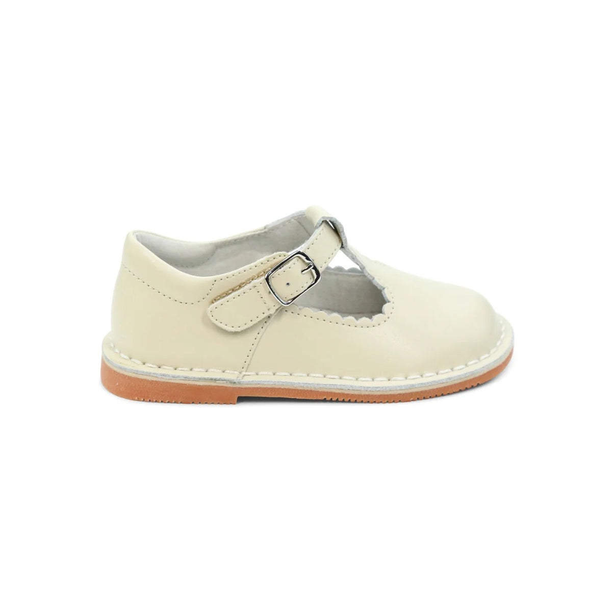 L'Amour Selina Scalloped T-Strap Mary Jane-Oatmeal