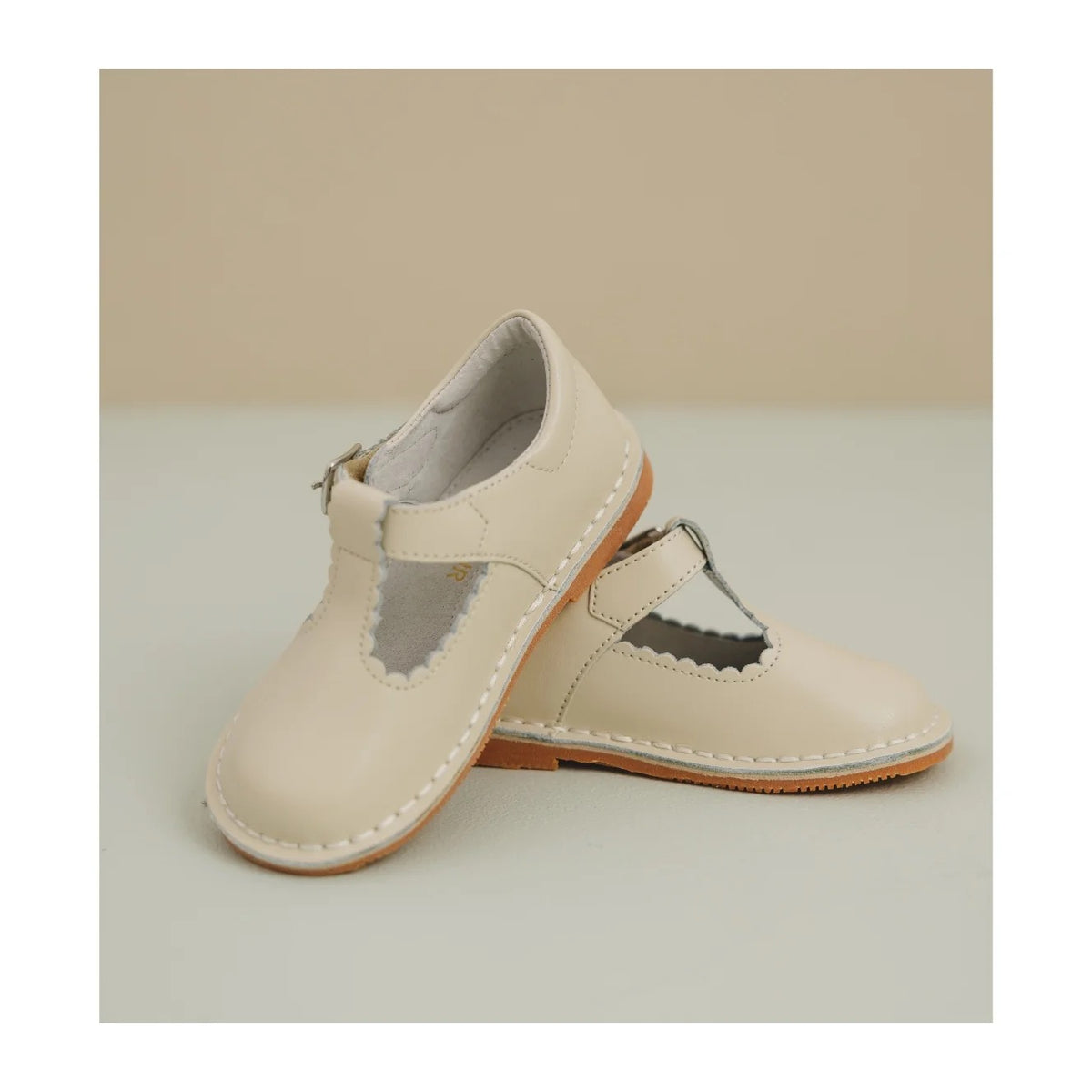 L'Amour Selina Scalloped T-Strap Mary Jane-Oatmeal