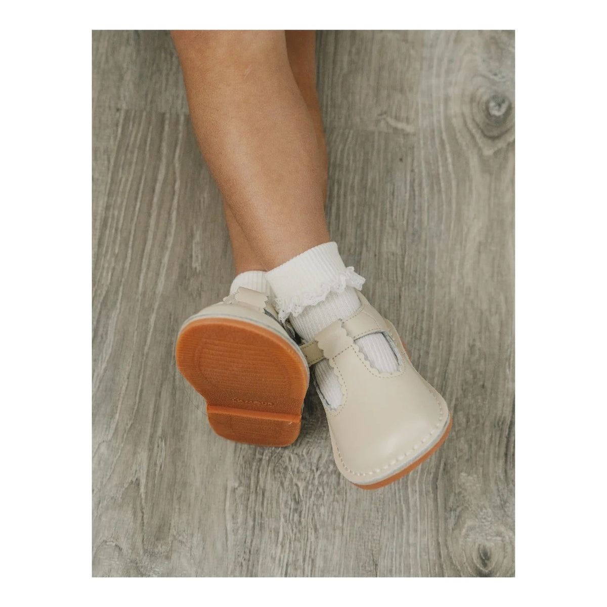 L'Amour Selina Scalloped T-Strap Mary Jane-Oatmeal