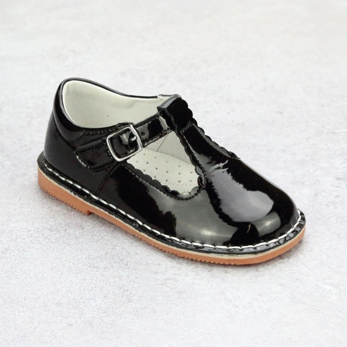 L'Amour Selina Scalloped T-Strap Mary Jane-Patent Black