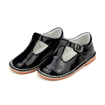 L'Amour Selina Scalloped T-Strap Mary Jane-Patent Black