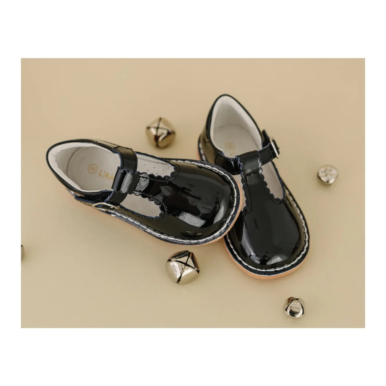 L'Amour Selina Scalloped T-Strap Mary Jane-Patent Black