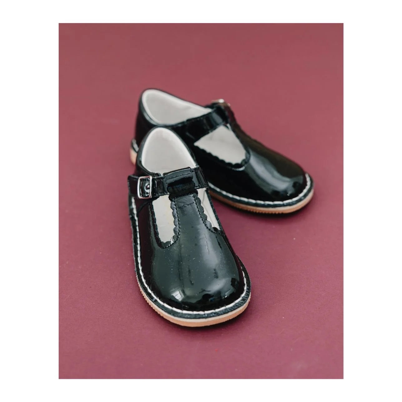 L'Amour Selina Scalloped T-Strap Mary Jane-Patent Black