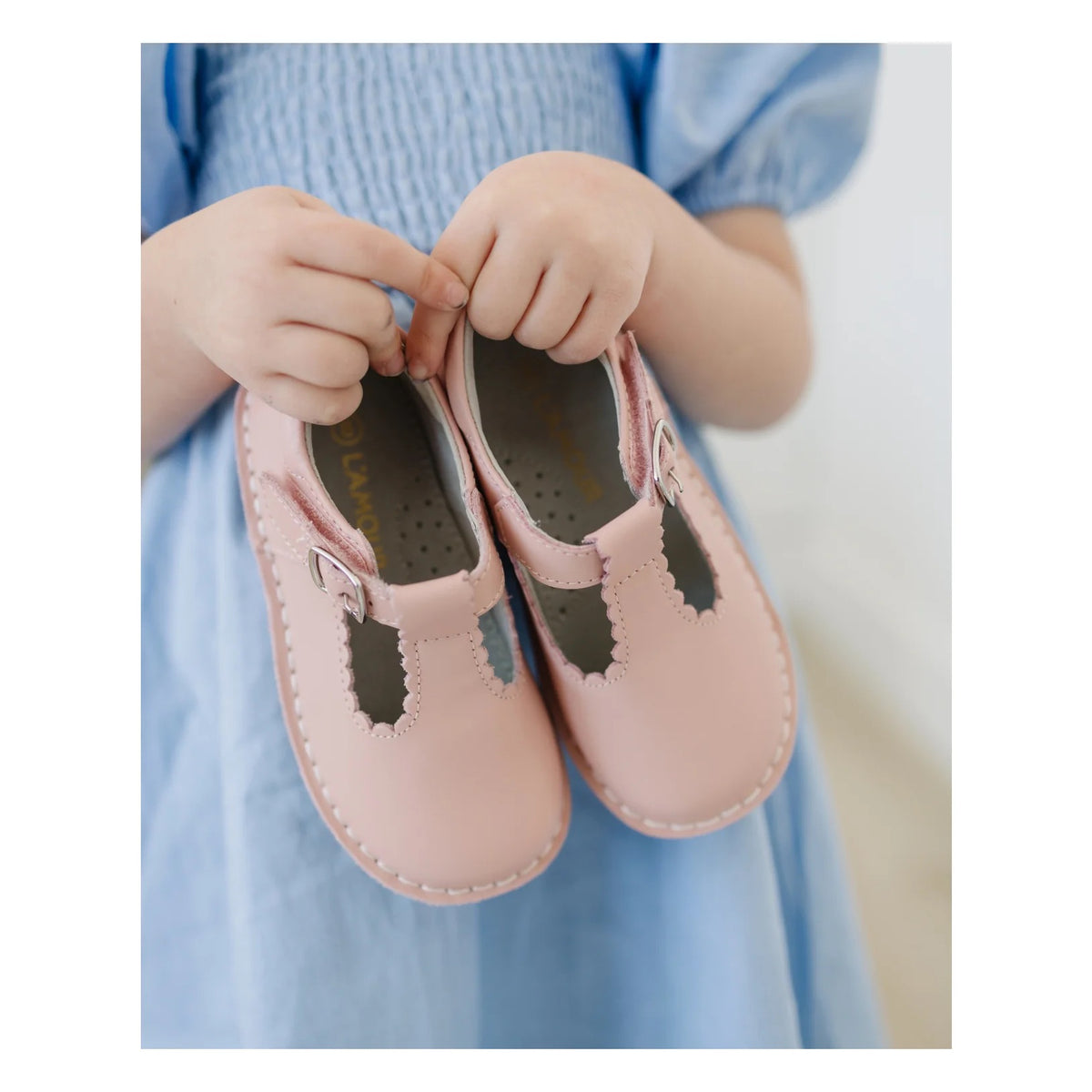 L'Amour Selina Scalloped T-Strap Mary Jane-Pink