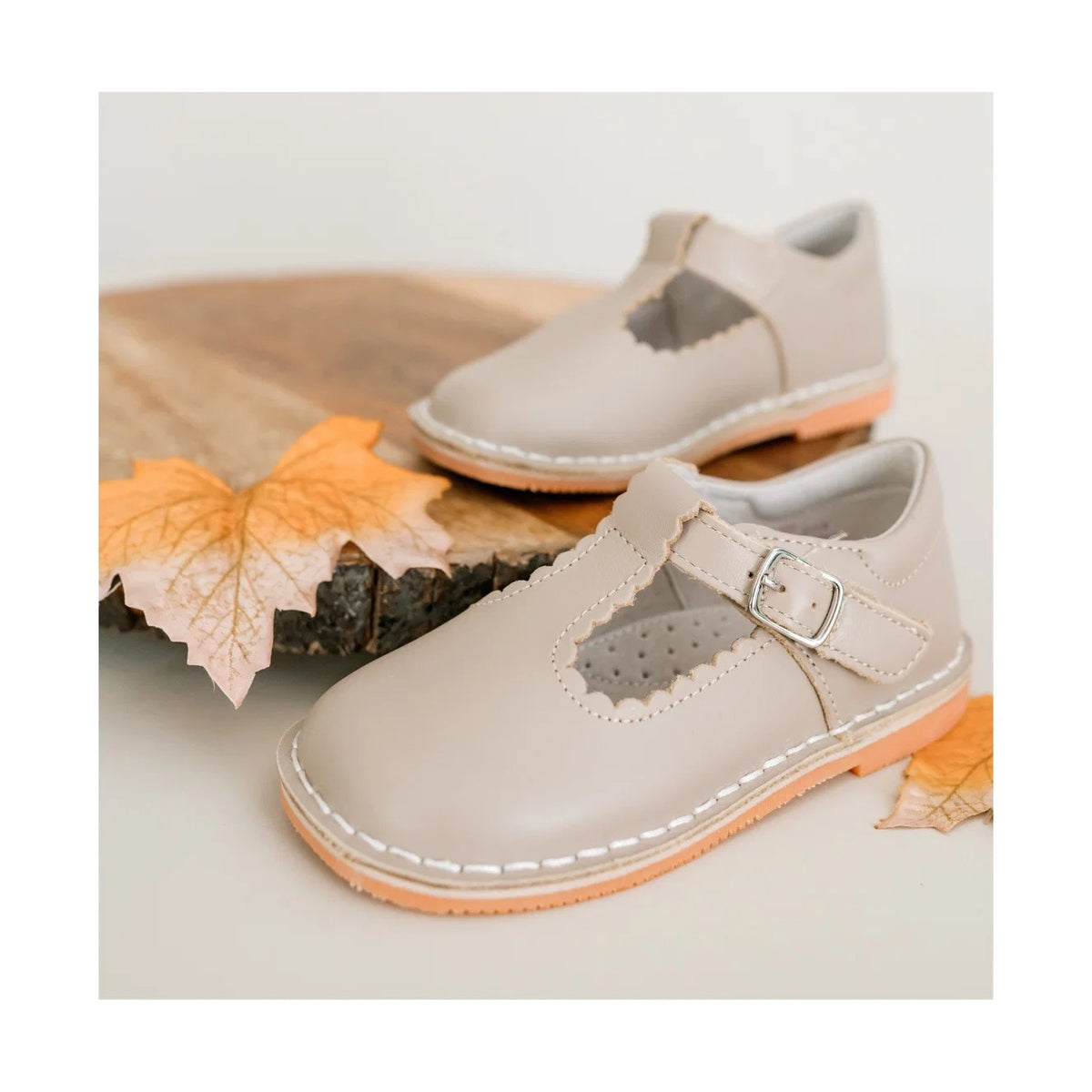 L'Amour Selina Scalloped T-Strap Mary Jane-Almond