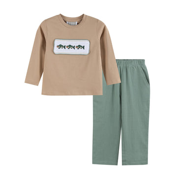 Lil Cactus Bass Smocked Shirt and Pants Set
