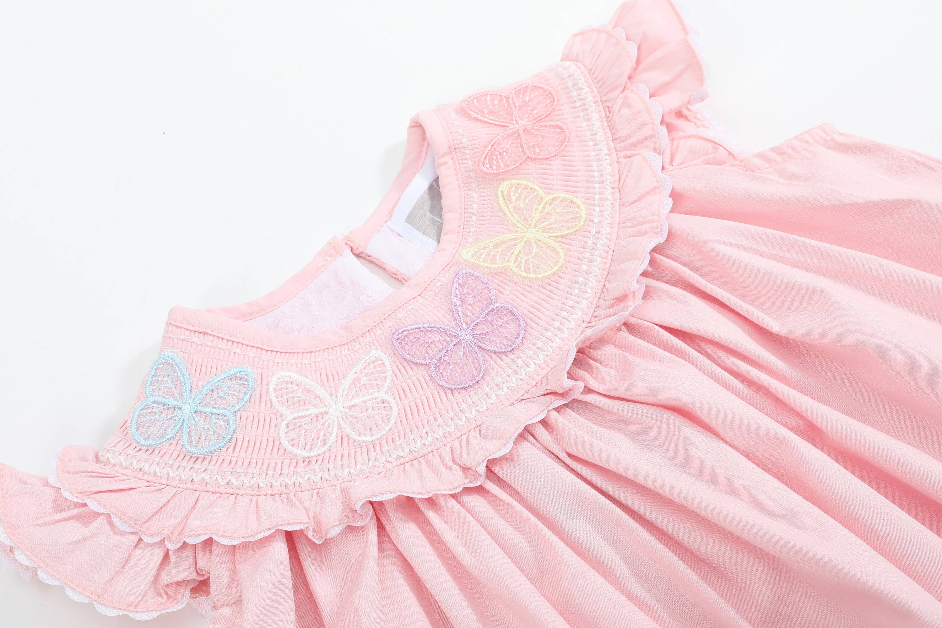 Pink Butterflies Smocked Bishop Dress