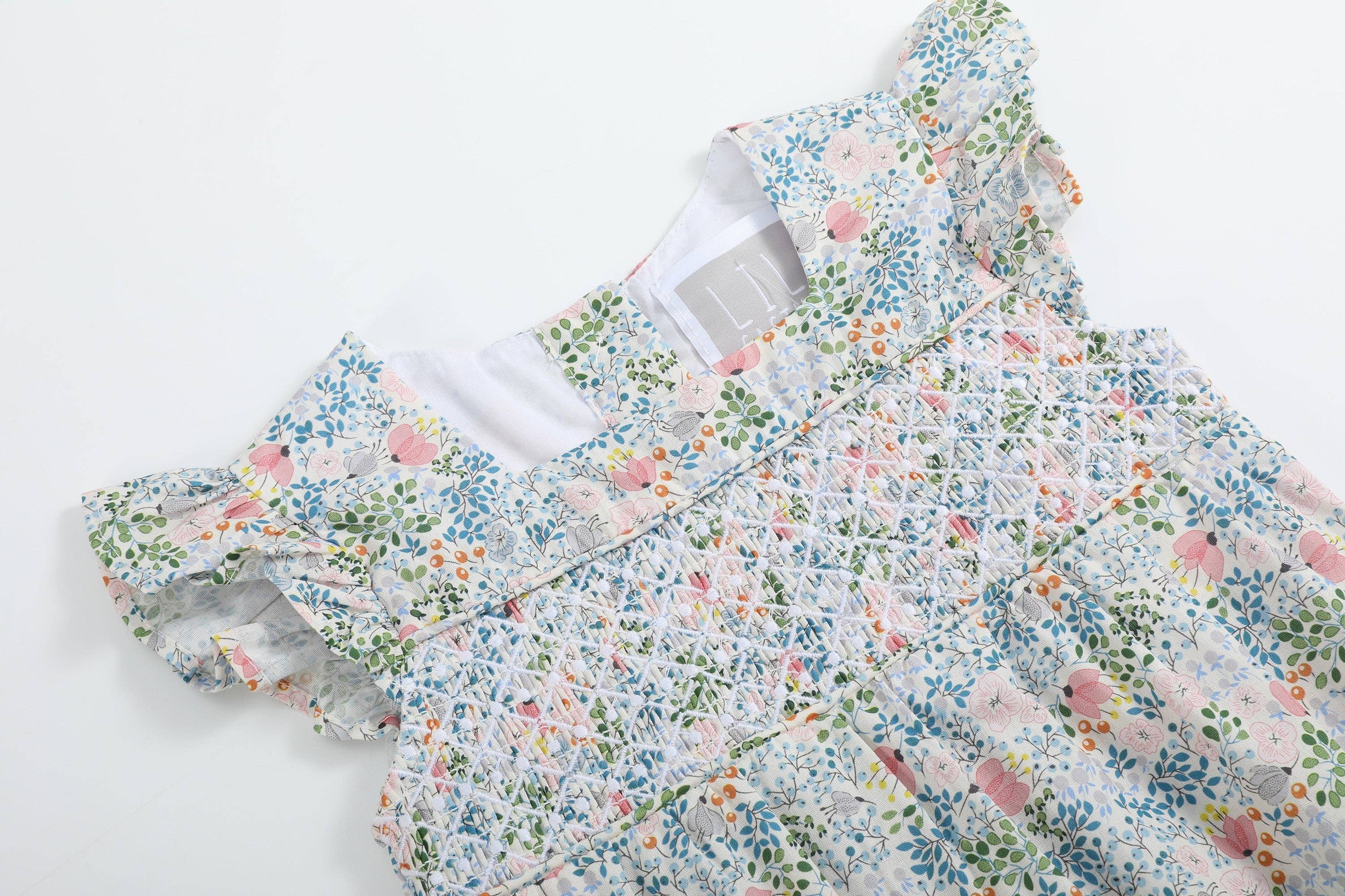 Pink Floral Print Smocked Futter Romper: 3-6M