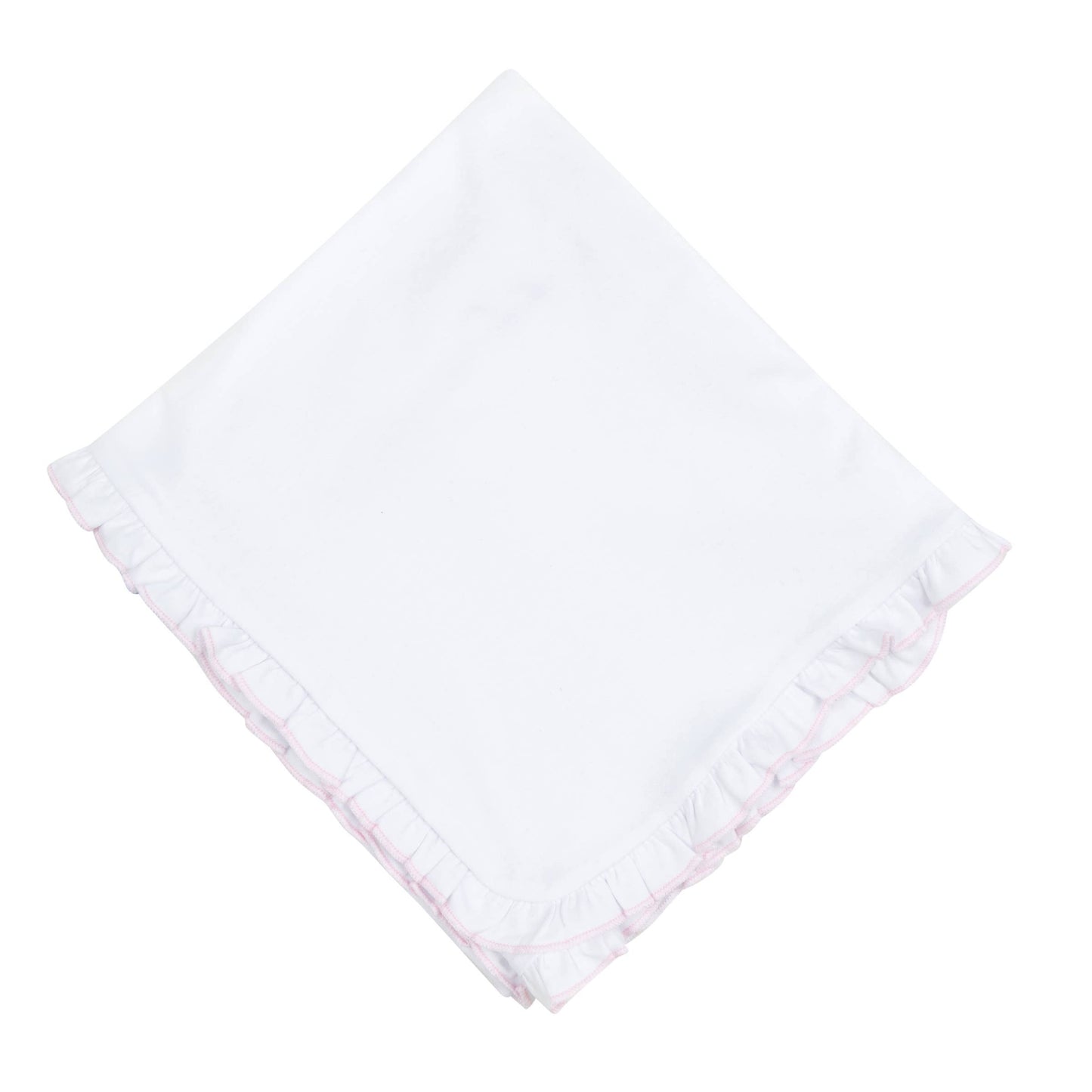 Essentials White Ruffle Receiving Blanket with Pink Trim: One Size